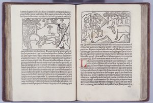 Ilustración de Le Liurse du Roy Modus et de la Reine Racio por Henri Ferrieres, 1486